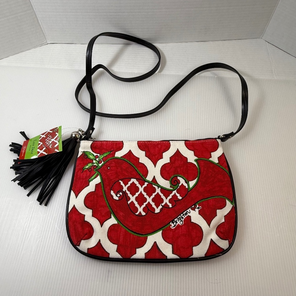 Brighton Love Dove Christmas Holiday Crossbody Canvas Pouch Bag NEW w/ Tassel